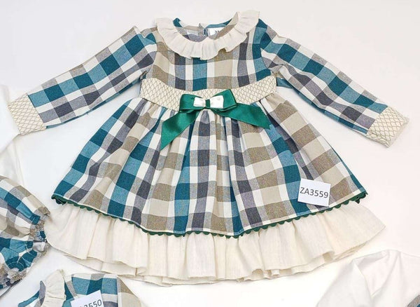 Ceyber AW24 Spanish Older Girls Green Check Dress ZA3559 ~ 3-8y