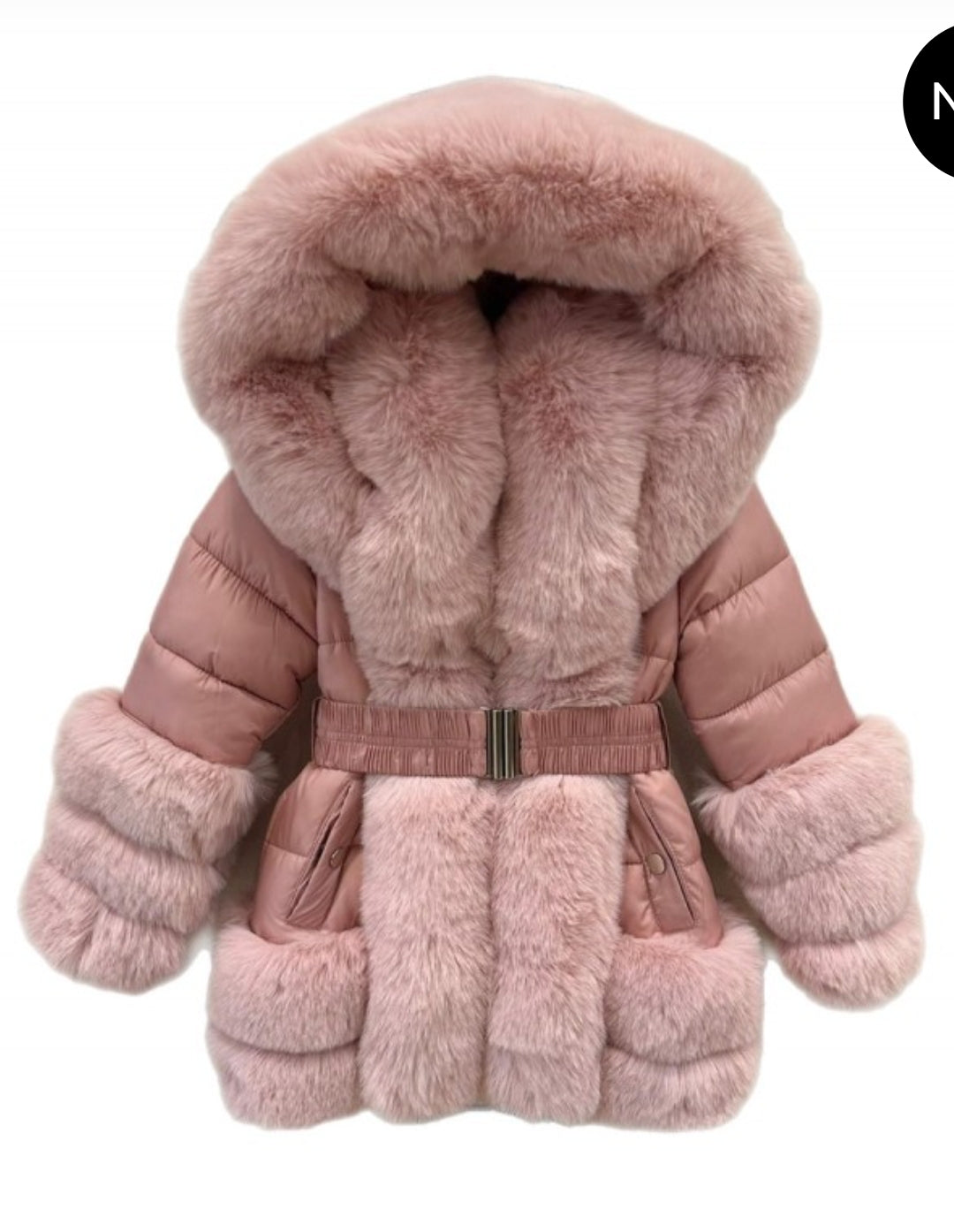 Older Girls AW24 Hooded Fur Puffer Jacket / Coat- Pink