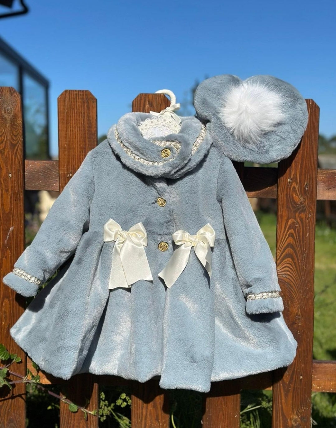 Sonata Infantil AW24 Spanish Girls Luxury Blue Fur Coat IN2406 - MADE TO ORDER