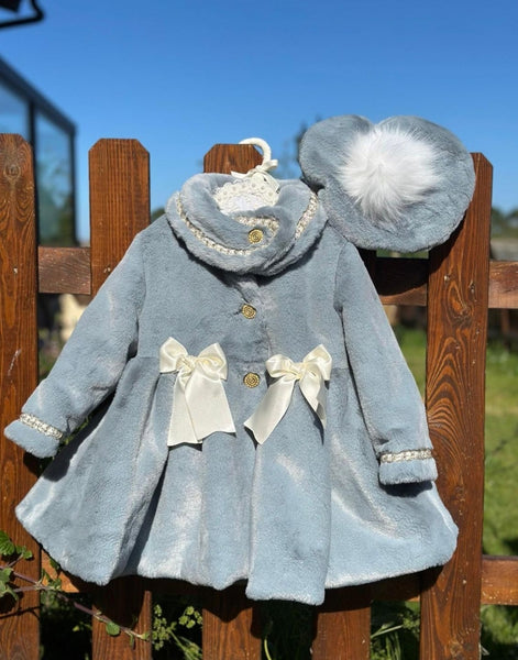 Sonata Infantil AW24 Spanish Girls Luxury Blue Fur Coat IN2406 - MADE TO ORDER