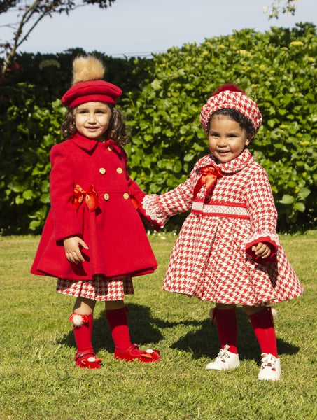 Sonata Infantil AW24 Spanish Girls Red Check Coat IN2431 - MADE TO ORDER