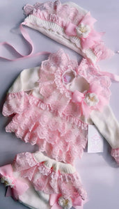 Ela Confeccion AW24 Spanish Girls Pink Knitted 3PC Set - MADE TO ORDER