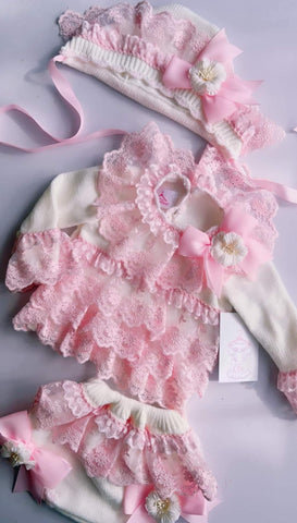 Ela Confeccion AW24 Spanish Girls Pink Knitted 3PC Set - MADE TO ORDER