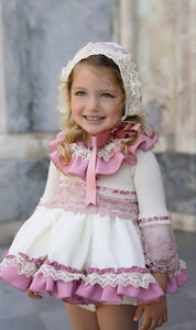 Ela Confeccion AW24 Spanish Girls Pink Lace Puffball Dress Set - MADE TO ORDER