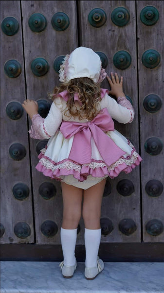 Ela Confeccion AW24 Spanish Girls Pink Lace Puffball Dress Set - MADE TO ORDER