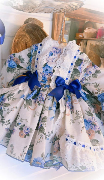 Ela Confeccion AW24 Spanish Girls blue Floral Puffball Dress - MADE TO ORDER