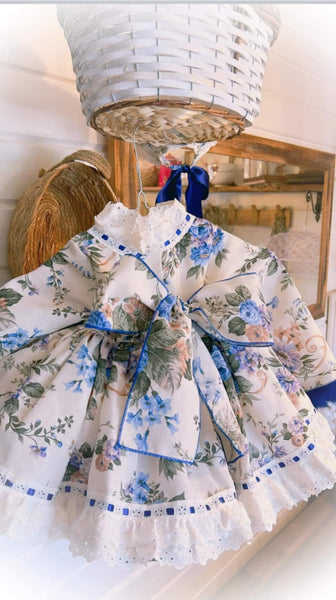 Ela Confeccion AW24 Spanish Girls blue Floral Puffball Dress - MADE TO ORDER