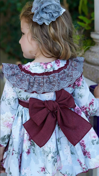 Ela Confeccion AW24 Spanish Girls Wine Floral Dress - MADE TO ORDER