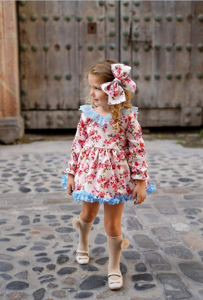 Ela Confeccion AW24 Spanish Girls Pink & Blue Floral Dress - MADE TO ORDER