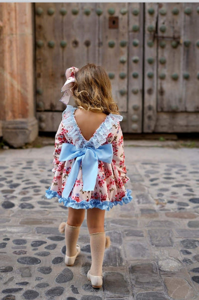 Ela Confeccion AW24 Spanish Girls Pink & Blue Floral Dress - MADE TO ORDER