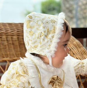 Sonata Infantil AW24 Spanish Girls Cream & Gold Christmas Bonnet - MADE TO ORDER