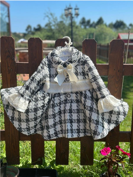 Sonata Infantil AW24 Spanish Girls Black Check Coat IN2431 - MADE TO ORDER