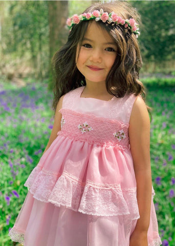 Sonata Infantil Spanish Girls Pink Dalia Smocked Puffball Dress VE2119 - MADE TO ORDER