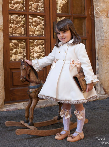 Sonata Infantil Spanish Girls Cream Valeria Winter Coat IN32 - MADE TO ORDER