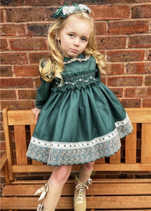 Sonata Infantil Spanish Girls Green Natalie Smocked Puffball Dress IN2114 - MADE TO ORDER
