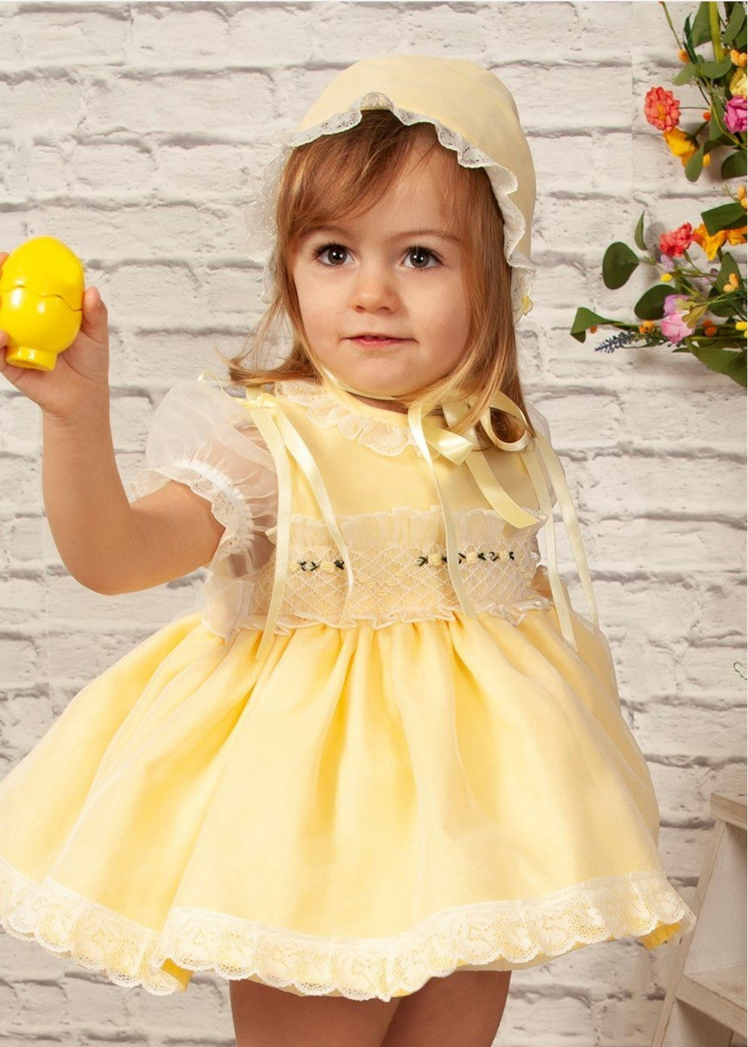 Sonata Infantil Spanish Girls Lemon Smocked Puffball Dress VE2201- 6M - IN STOCK NOW