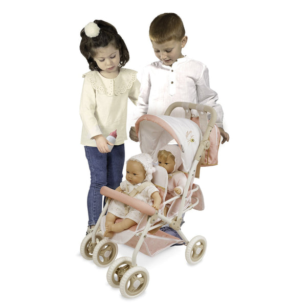 Spanish DeCuevas Limited Edition Pink & Beige Kitty Twin Doll Pram 90378 (72cm) - IN STOCK NOW