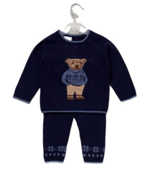 Traditional Baby Boys Navy Knitted Teddy Bear 2PC