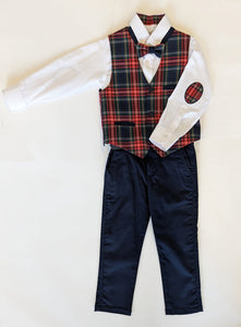 Beau Kid Traditional Boys Red Tartan Waistcoat 4pc Set 1754 - 1-8y