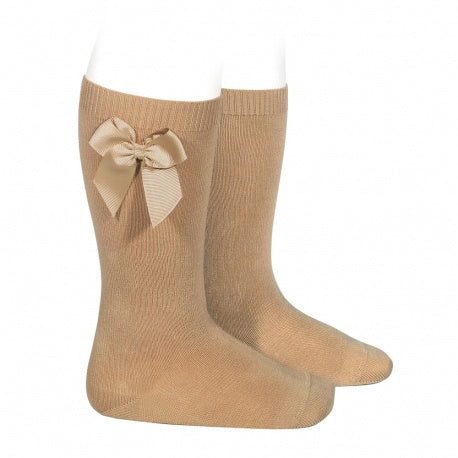 Spanish Girls Camel Knee High Bow Socks