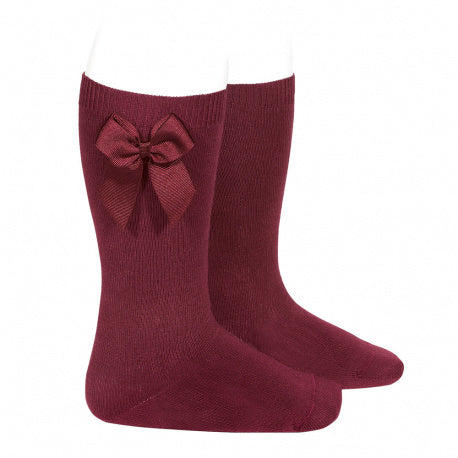 Spanish Girls Knee High Burgundy Bow Socks