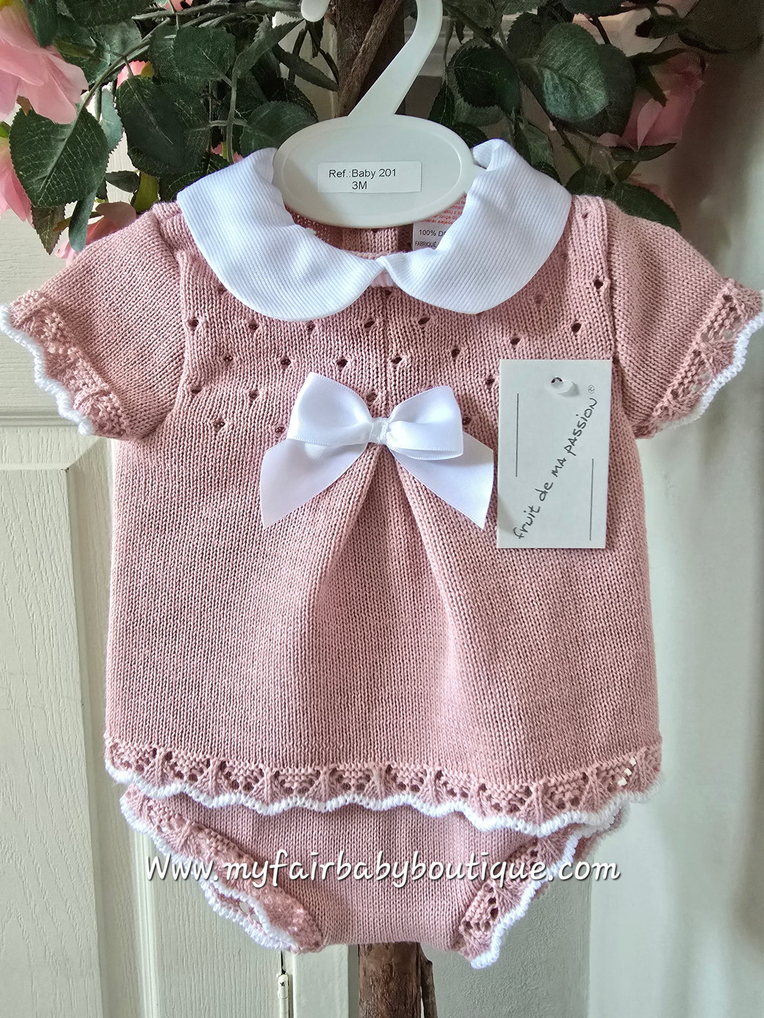 Spanish Baby Girls Dusky Pink Knitted Jam Pant Set ~ 0-3m