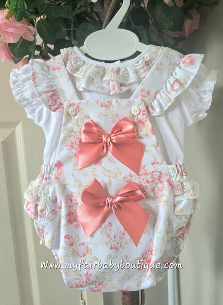 Spanish Baby Girls White & Pink Floral Romper Set ~ 3-36m