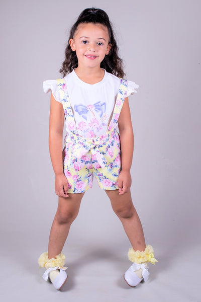 Beau Kid Traditional Lemon Floral Dungaree Set 22112 ~ 2-6y