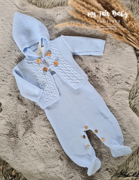 Spanish Baby Boys Blue Knitted Dungarees & Cardigan 3120 - 1-6m