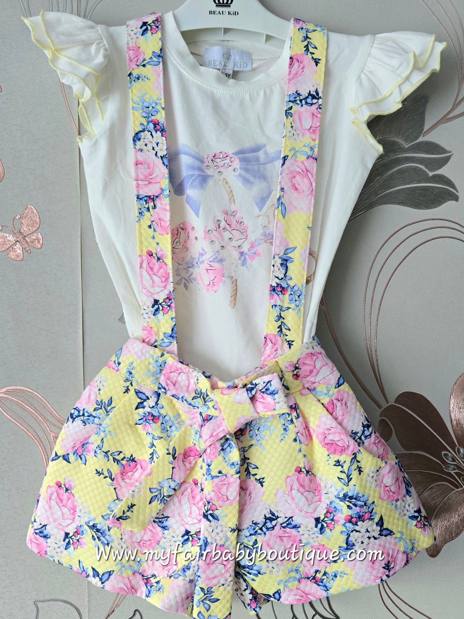Beau Kid Traditional Lemon Floral Dungaree Set 22112 ~ 2-6y