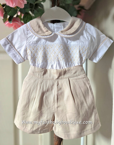 Spanish Boys Traditional Sand Smocked Short Set 2325A ~ 0-4y