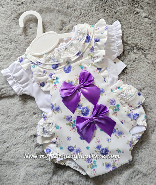 Spanish Baby Girls Lilac Floral Romper Set ~ 3-36m