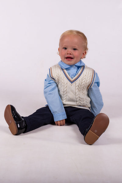 Beau Kid Traditional Boys Cream & Navy Tank Top 4pc Set 1754