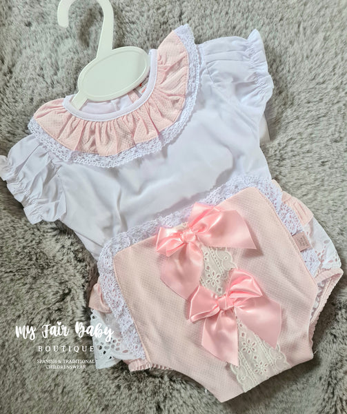 Spanish Baby Girls Pink Waffle Jam Pants Set ~ 6-36m