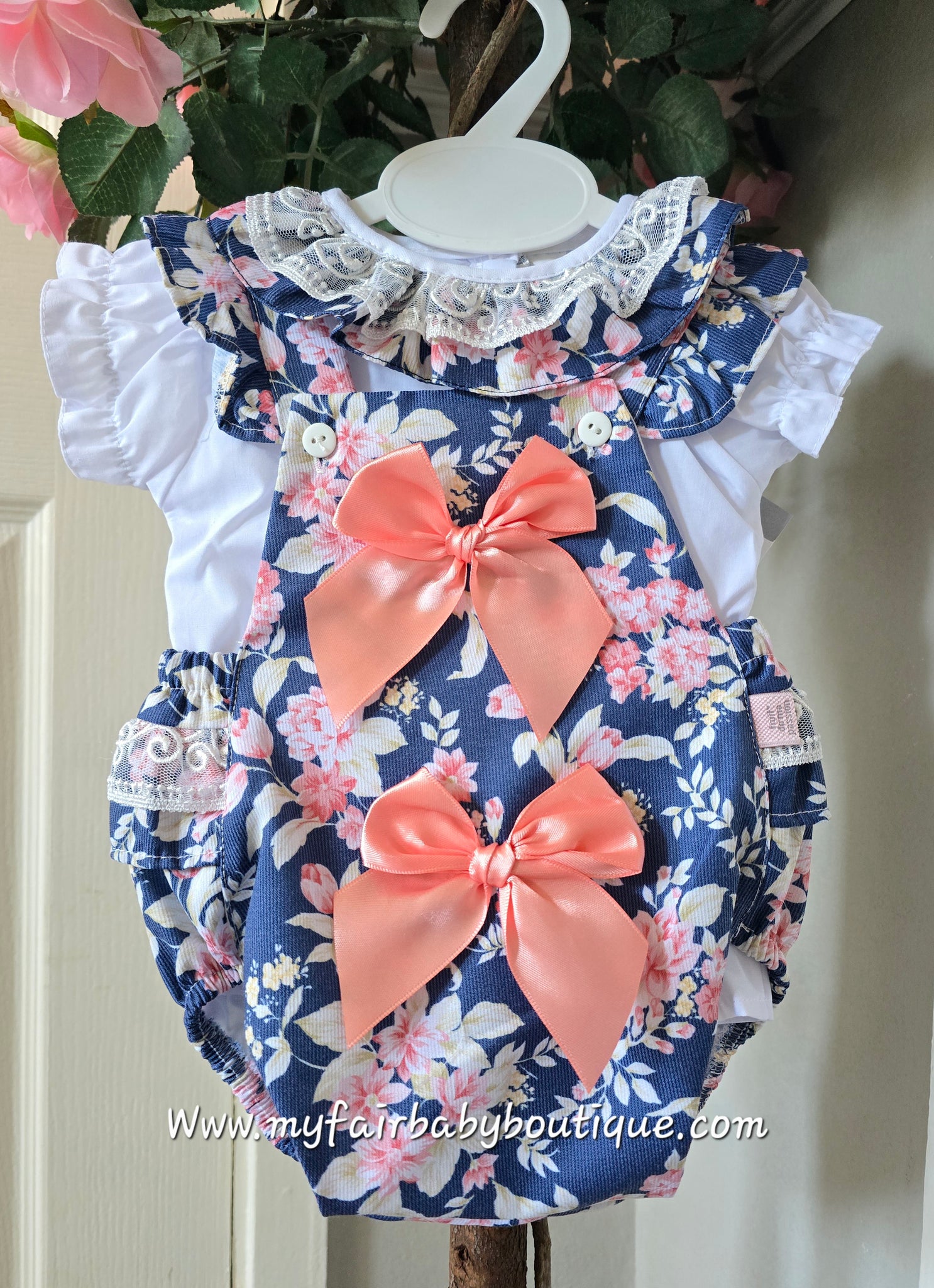 Spanish Baby Girls Navy Floral Romper M002 ~ 3-36m