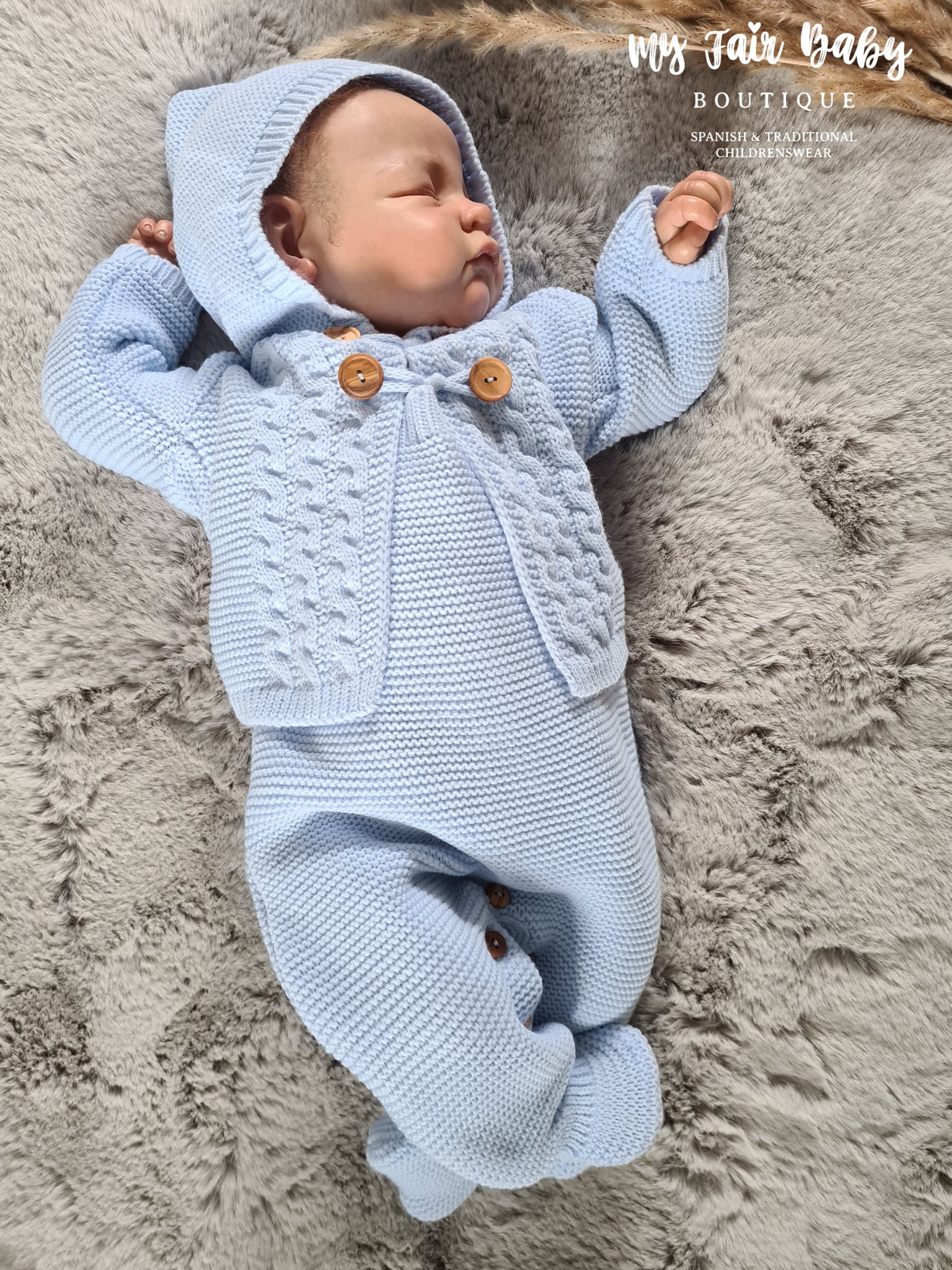 Spanish Baby Boys Blue Knitted Dungarees & Cardigan 3120 - 1-6m