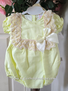 Spanish Baby Girls Lemon & Beige Lace Romper & Bonnet M002 ~ 3-36m