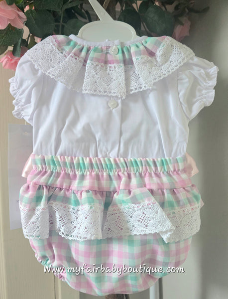 Spanish Baby Girls Pink & Green Check Jam Pants Set ~ 3-36m