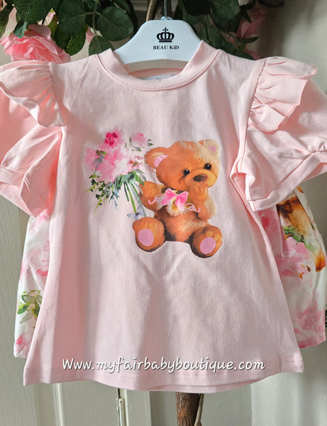 Beau Kid Traditional Girls Pink Teddy Bear Skirt Set ~ 2-8y