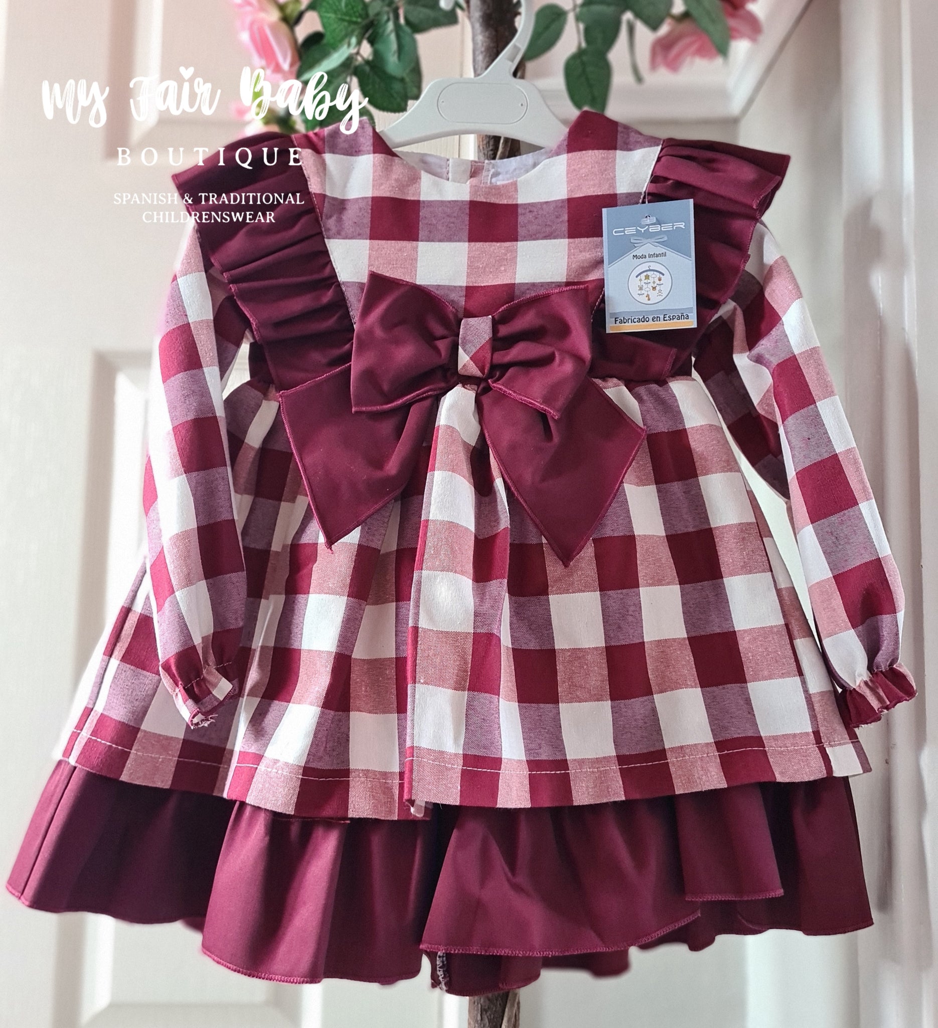 Ceyber AW24 Spanish Older Girls Burgundy Check Dress ZA3119