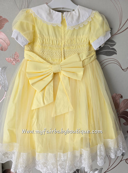 Beau Kid Traditional Girls Lemon Yellow Smocked Dress 55115a - 18m-4y