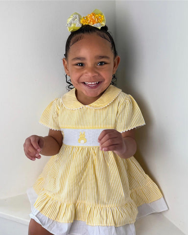 Spanish Girls Lemon Smocked Bunny Easter Dress - 6-12m