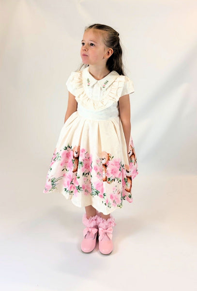 Beau Kid Traditional Girls Teddy Bear Floral Dress 10340 - 2-5y