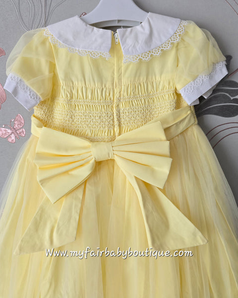 Beau Kid Traditional Girls Lemon Yellow Smocked Dress 55115a - 18m-4y