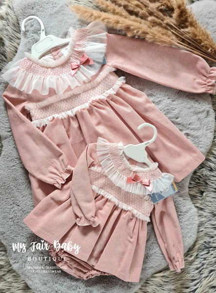 Ceyber AW24 Spanish Baby Girls Pink Dress With Smocking ZA3220