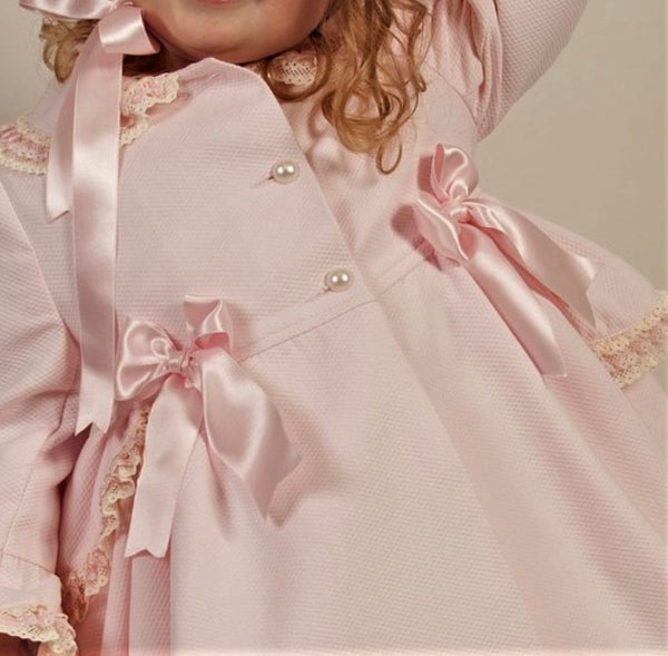 Sonata Infantil Spanish Girls Pink Pique Ruffled Summer Coat VE2130 - MADE TO ORDER