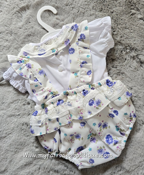 Spanish Baby Girls Lilac Floral Romper Set ~ 3-36m