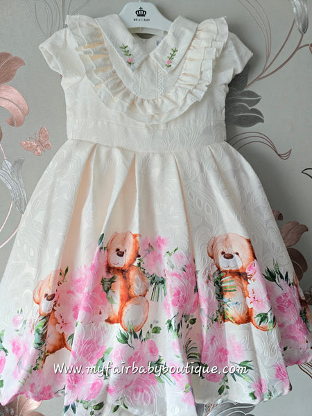 Beau Kid Traditional Girls Teddy Bear Floral Dress 10340 - 2-5y