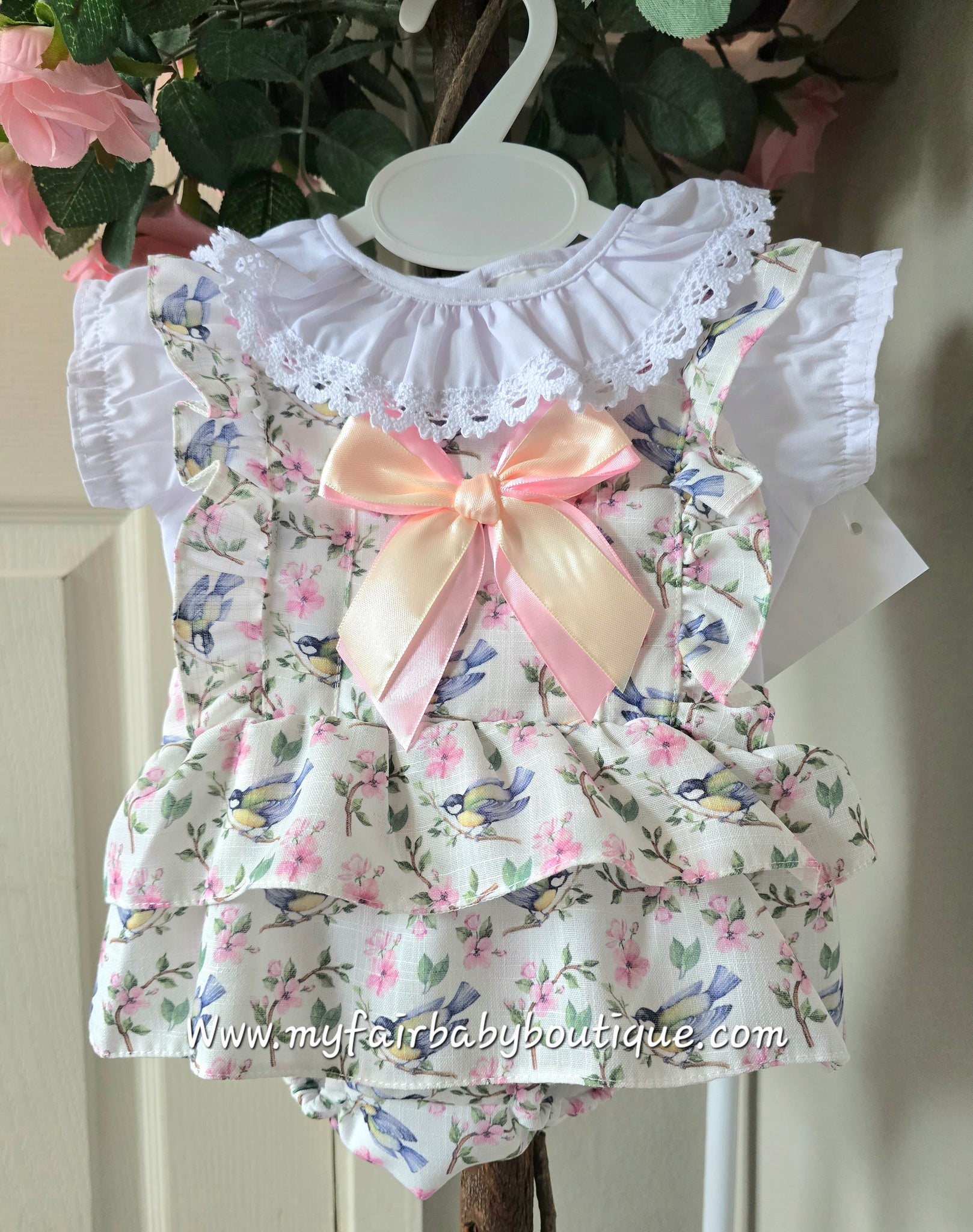 Spanish Baby Girls Floral Bird Romper Set ~ 3-36m
