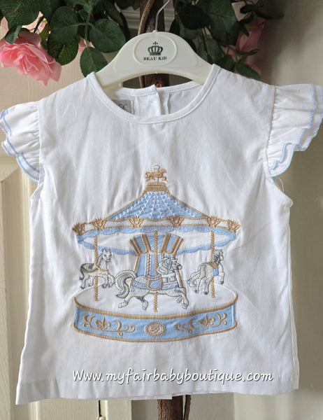 Beau Kid Traditional Girls Blue Carousel Skirt Set ~ 2-8y